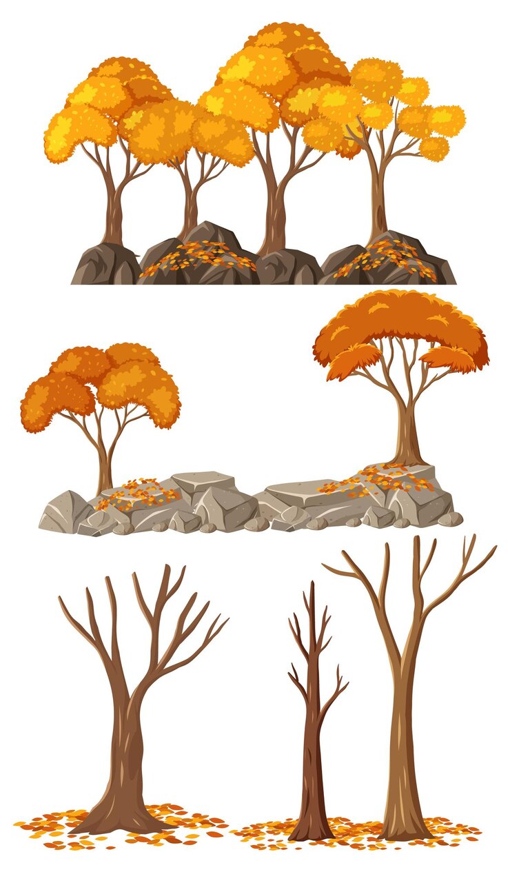 Vector set of autumn tree cartoon
