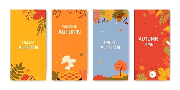 Vector set of autumn vertical banners flat vector illustration for social media ads leaflets posters