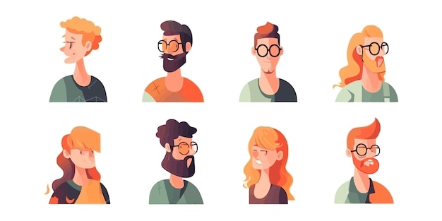 Set di cartoon piatto profilo avatar isolato su sfondo bianco illustrazione vettoriale
