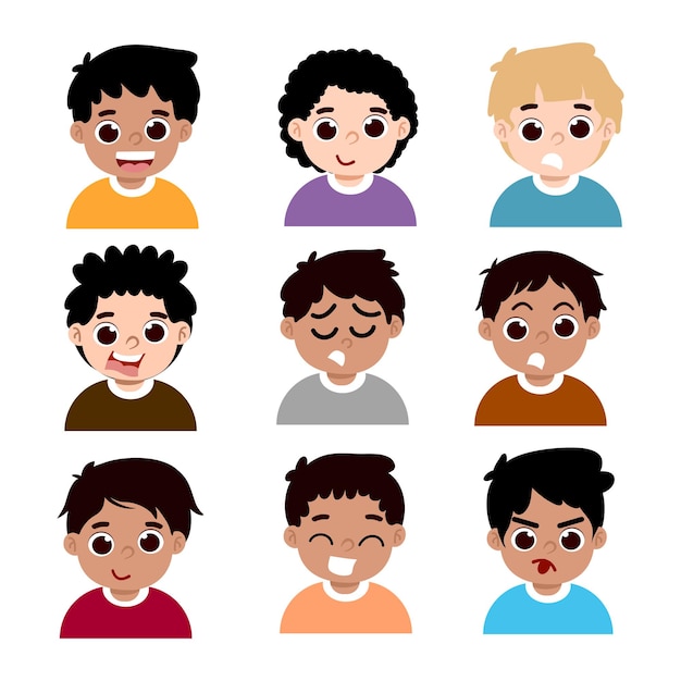 set of avatars of children characters. kids faces. child expression faces little boys and girls