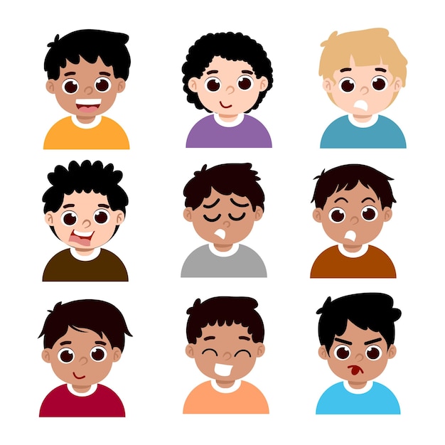 Vector set of avatars of children characters. kids faces. child expression faces little boys and girls