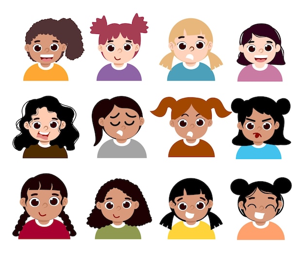 Set of avatars of children characters. Kids faces. Child expression faces little boys and girls