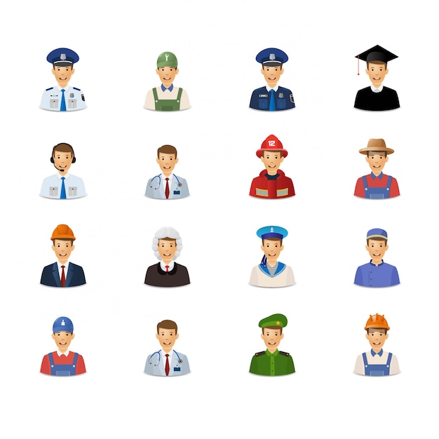 Vector set of avatars of men with professions.