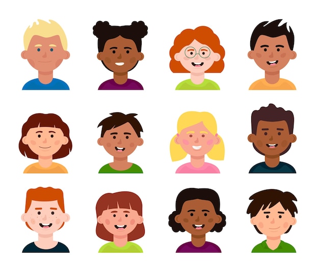 Set avatars van diverse kinderen