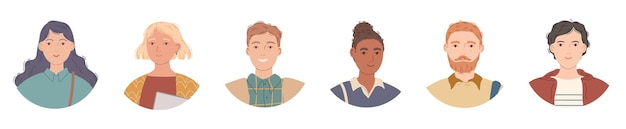 Set avatars van mensen Portretten van mannen en vrouwen Vectorillustratie