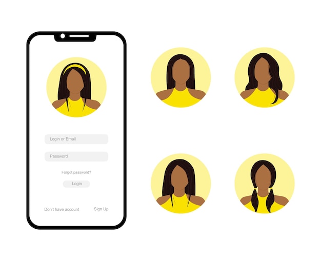 Set of avatars with african american woman for profile