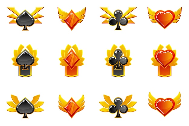 Set of award badges for casino Heart spade club and diamond