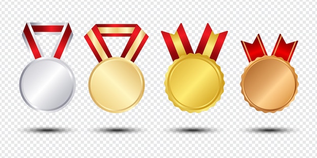 Set of award medals isolated on transparent background modern luxury goldsilver and bronze medals