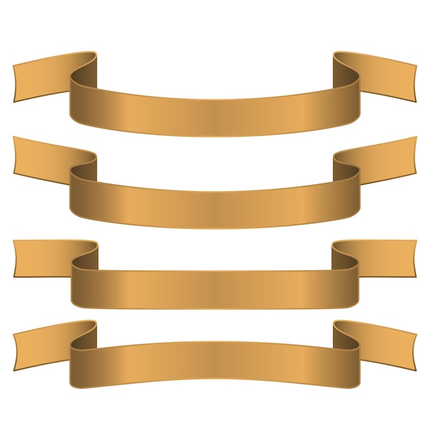 A set of award ribbons in gold color on a white background