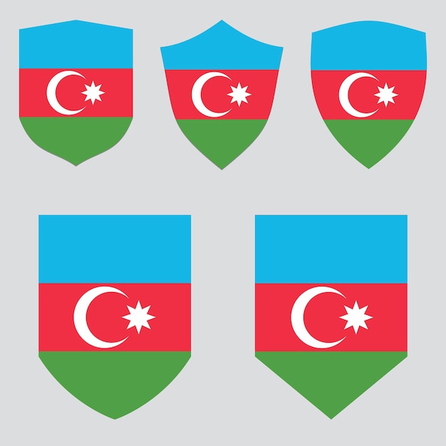 set of azerbaijan flag in shield shape frame