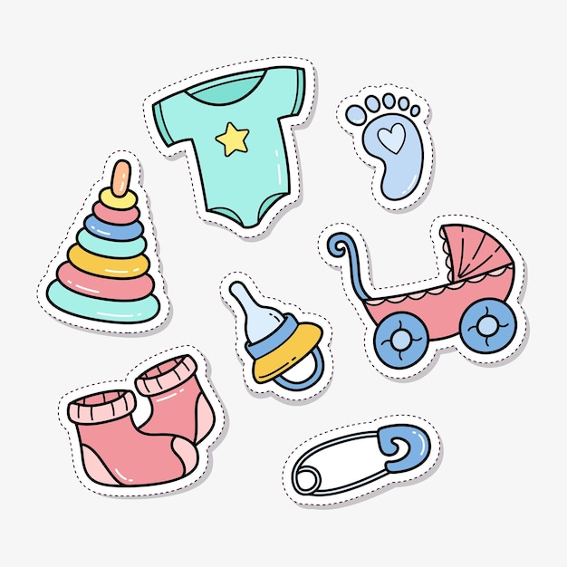 Vector set of baby accessories cute patch isolated on white background