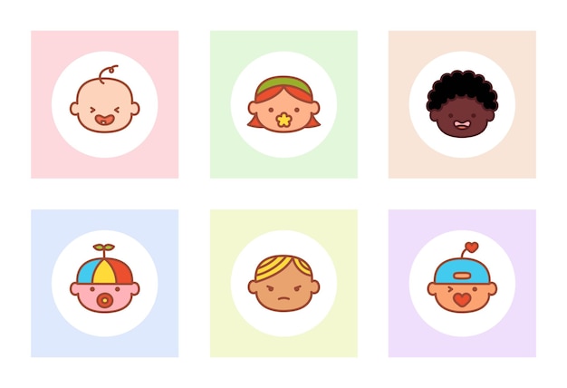 Set of baby avatars at different nations boy and girl icons baby child happy cute babies set