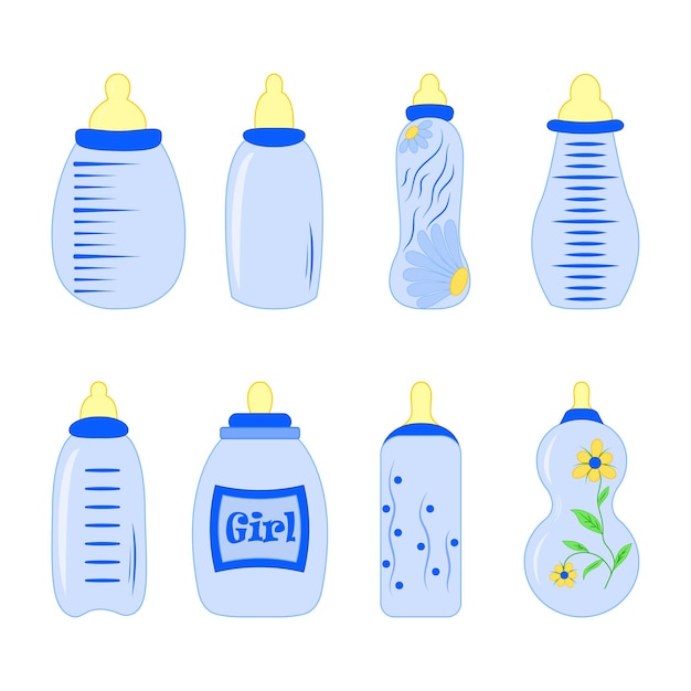 Vector set of baby bottles for boy in vector