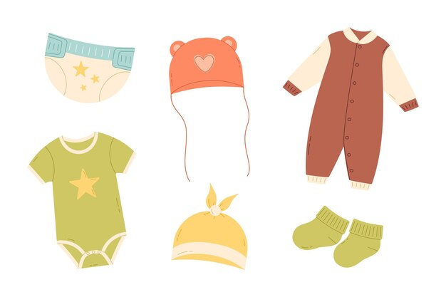 Set of baby clothes flat vector isolated illustration