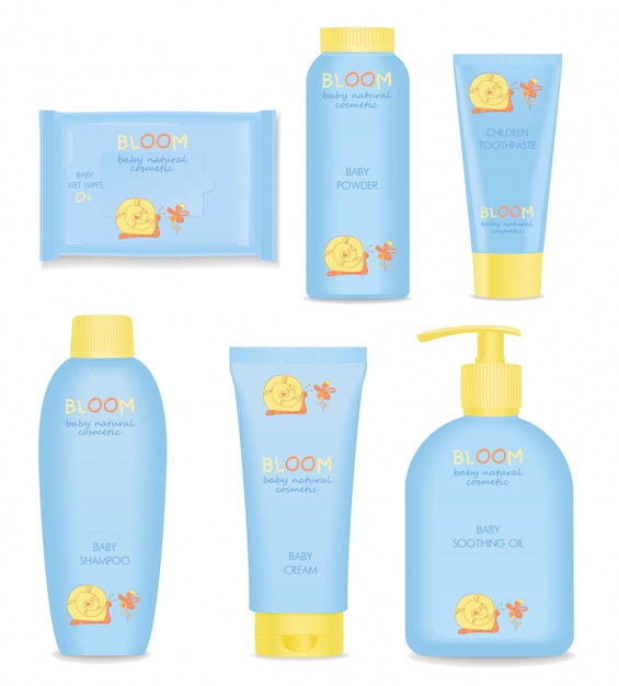 Set of baby cosmetic tubes with kids .