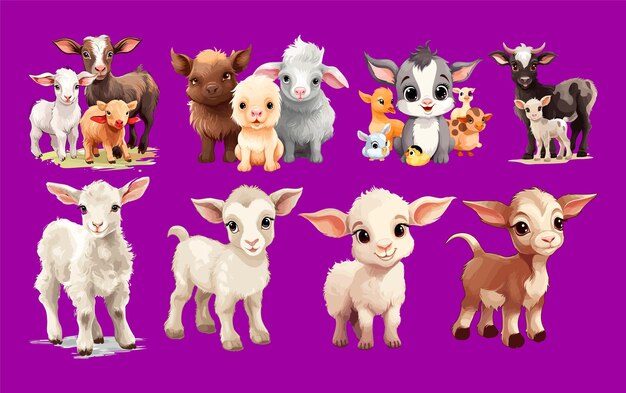 Vector set of baby farm animal vector illustration