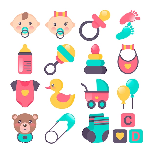 Vector set of baby icons in flat stile