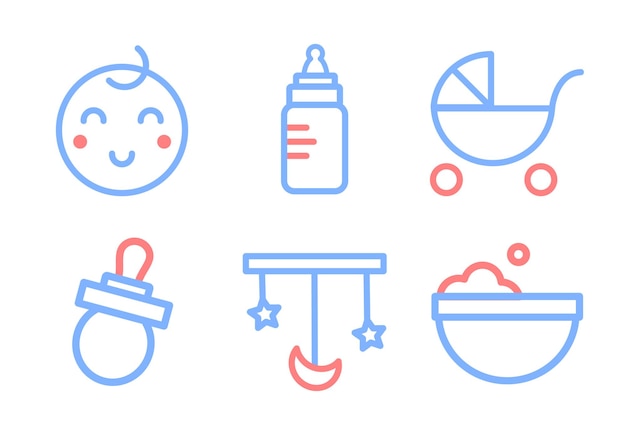 Set of baby icons with two colors.