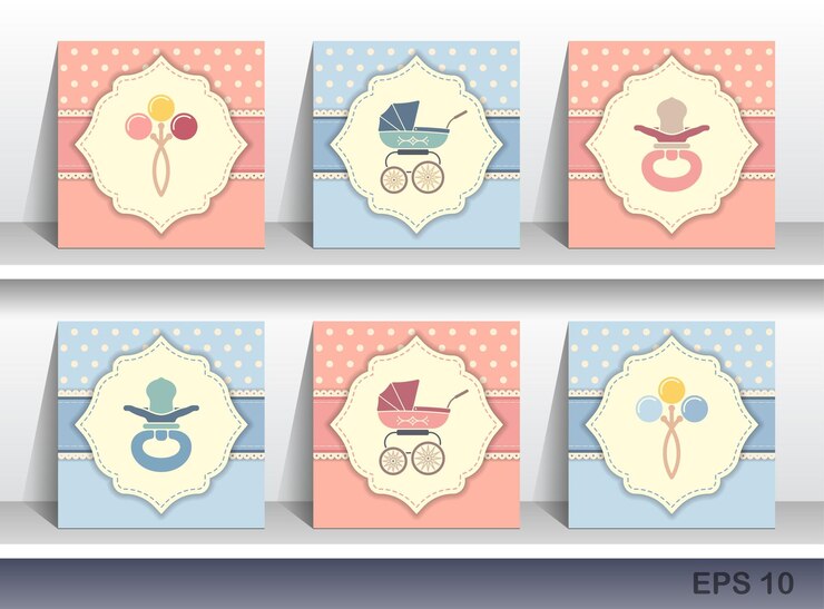 Premium Vector | Set of baby invitation cards