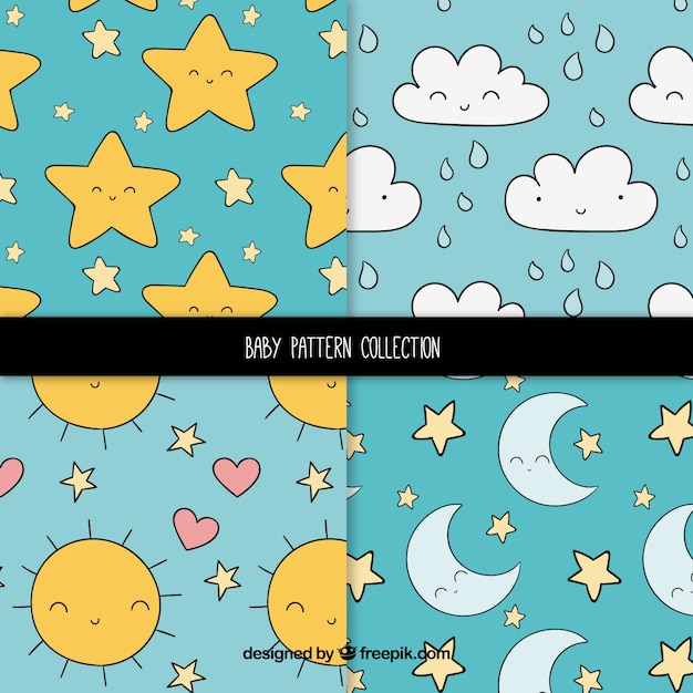 Set of baby patterns with cute elements