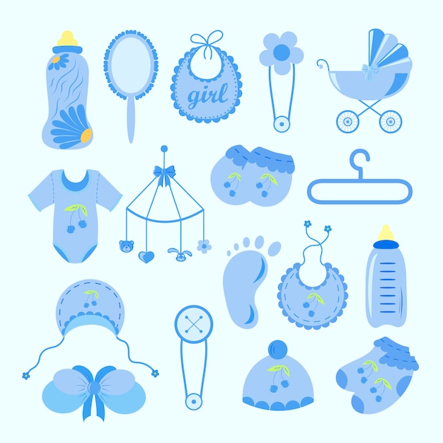 Set of baby shower elements