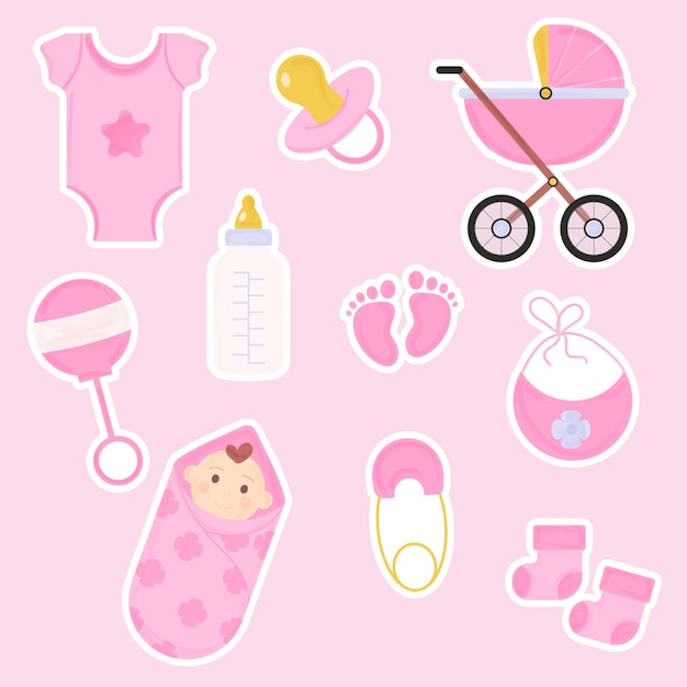 Set baby shower stickers voor een meisje Vector illustratie