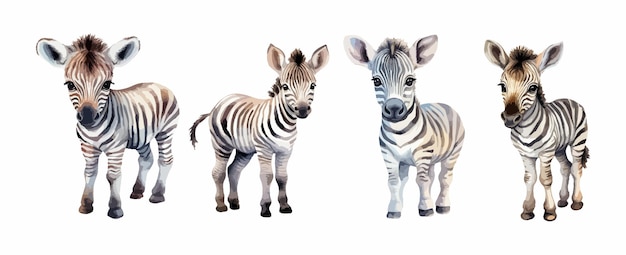 Set of baby zebra animal watercolor isolated on white background Vector illustration