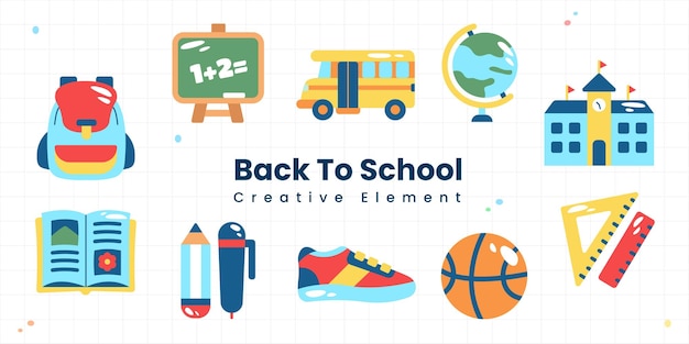 Set of Back to School Element Supplies Collection Education Concept for Sticker or Banner Flat Style