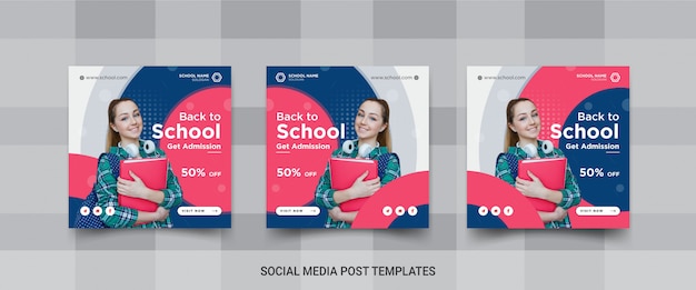 Set di back to school design di modelli di post sui social media