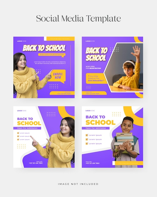 Vettore set di modelli di social media per il ritorno a scuola