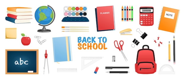 Set of back to school with education supplies