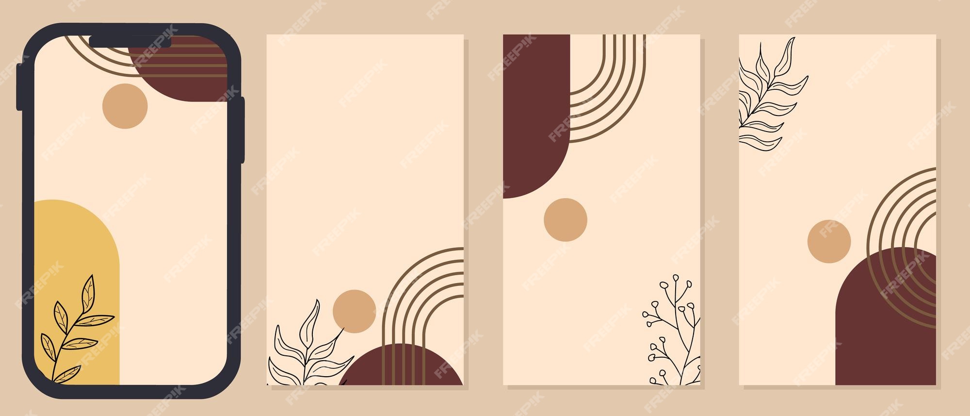 Premium Vector | Set of background templates for social media stories. pastel  brown aesthetic design