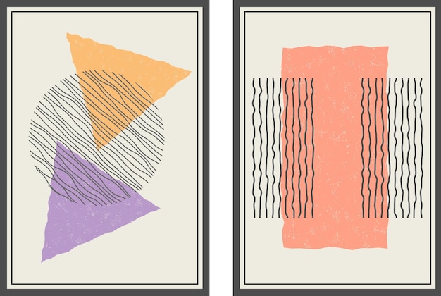 Набор фонов для плаката и принтов дизайна интерьера Минималистический стиль искаженных деформированных геометрических фигур Абстрактная композиция в плоском стиле