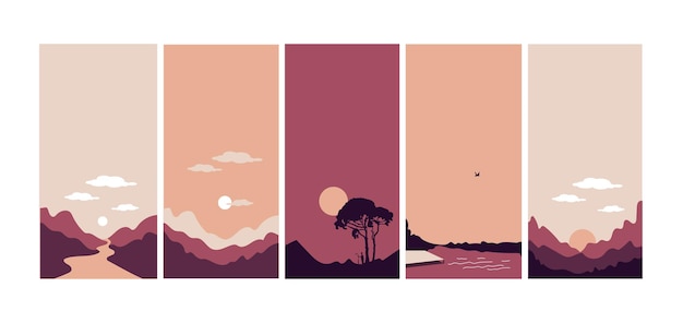 Vector a set of backgrounds for stories landscapes vector illustration