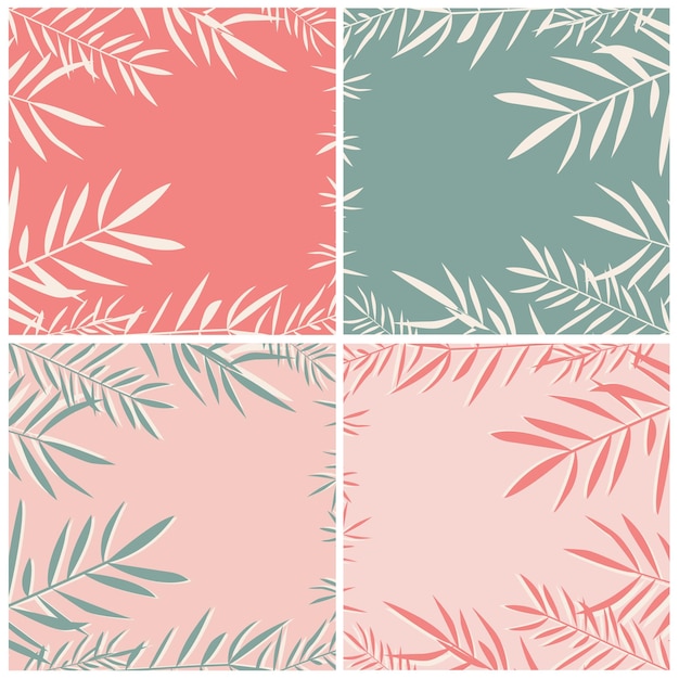 Set of backgrounds with bamboo leaves. Vector illustration.