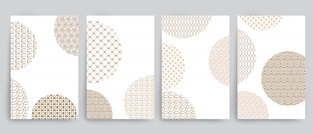 Set of backgrounds with circles and different golden geometric design