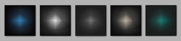 A set of backgrounds with a halftone pattern on a gray background