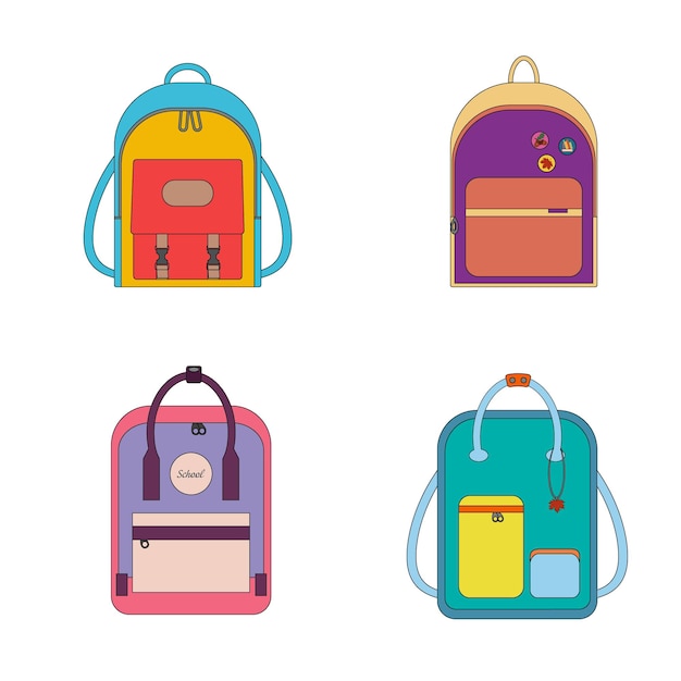 Set of backpacks for pupils and students