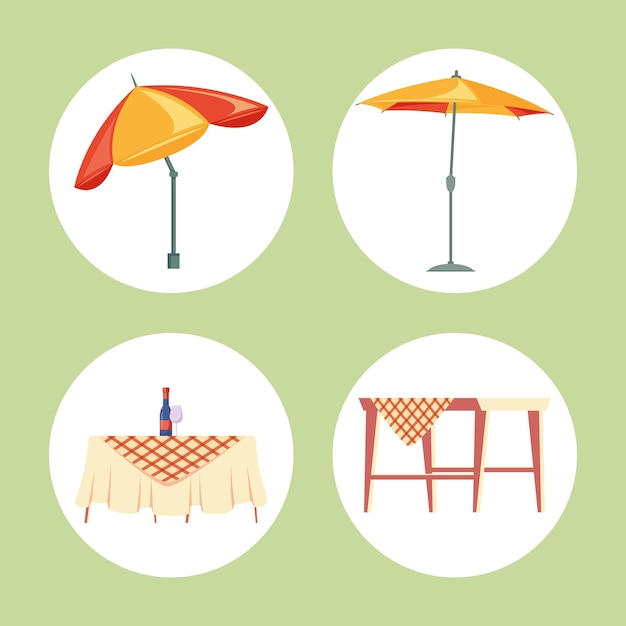 Vettore set di icone per il cortile e il picnic