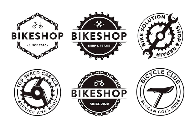 Vector set of  badge emblem bicycle shop bike club logo icon with gear crank and mechanic tool concept