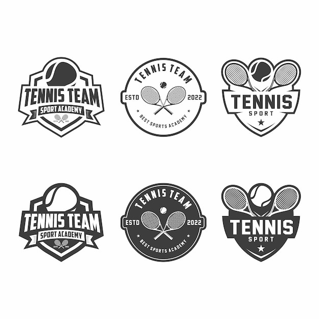 Set of badge emblem Tennis club tournament tennis logo design Tennis racket and ball vector