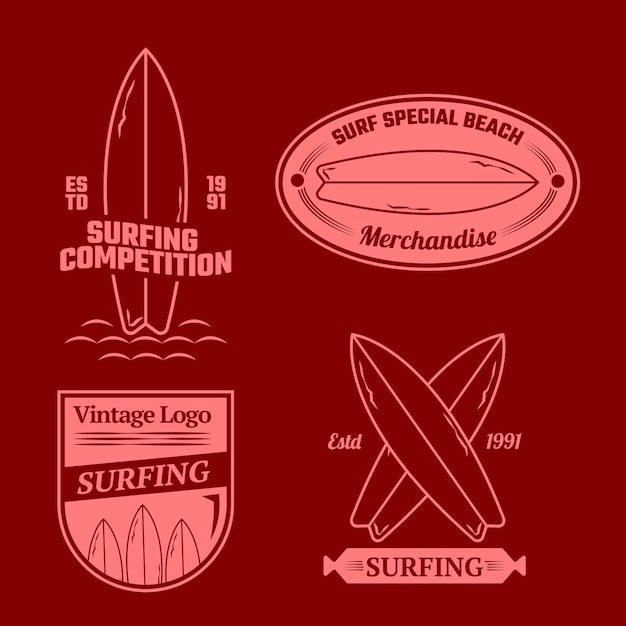 Vector set of badge for surfing competition