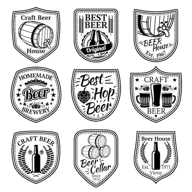 Set di badge per attività di birra e birreria.