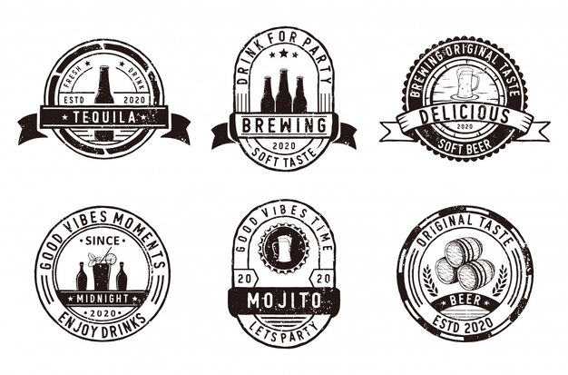 Vector set of badges brewery, brewery shop emblems and logo