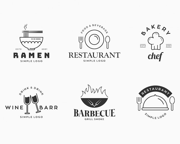 Set badges en etiketten elementen voor restaurant met logo ramen, bakkerij, barbecue, wijnbar, etc.