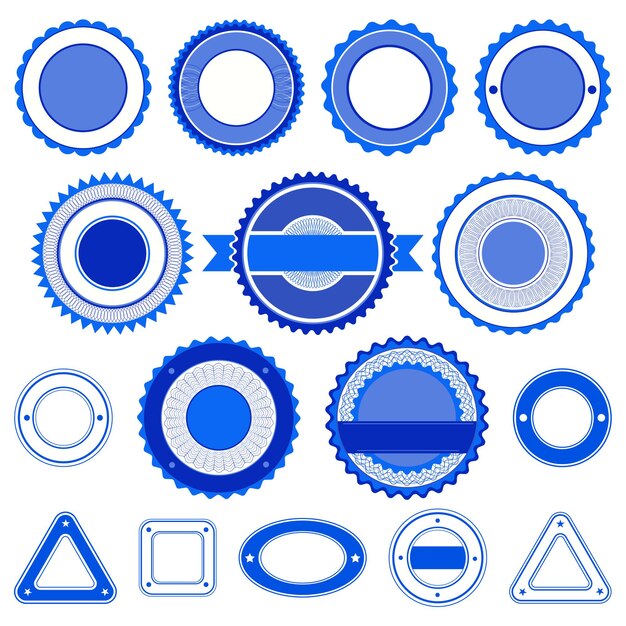 Vector set of badges, labels and stickers without text. in blue color.