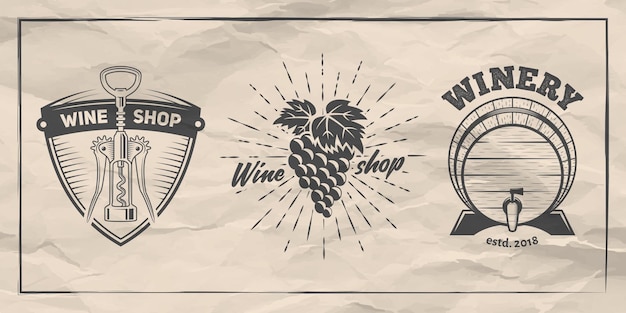 Vector set of badges for wine shop or winery