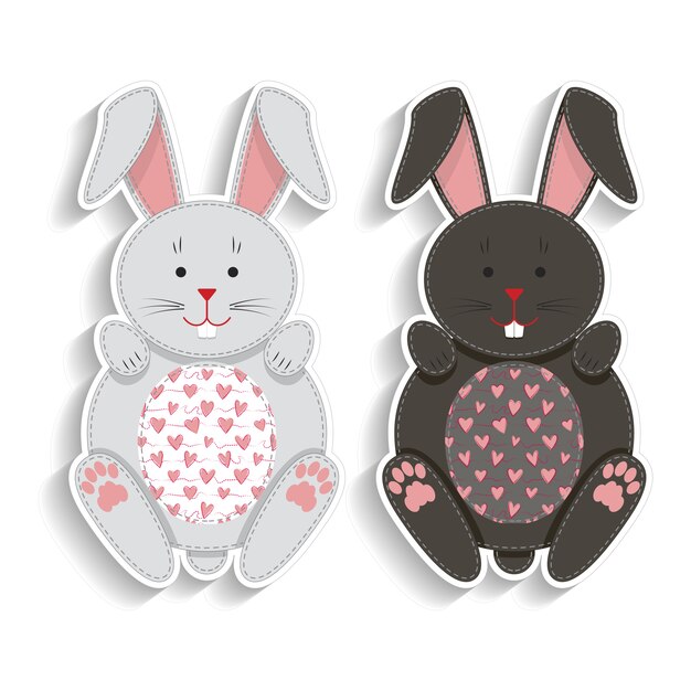 Vector set of badges with aplique cute rabbits