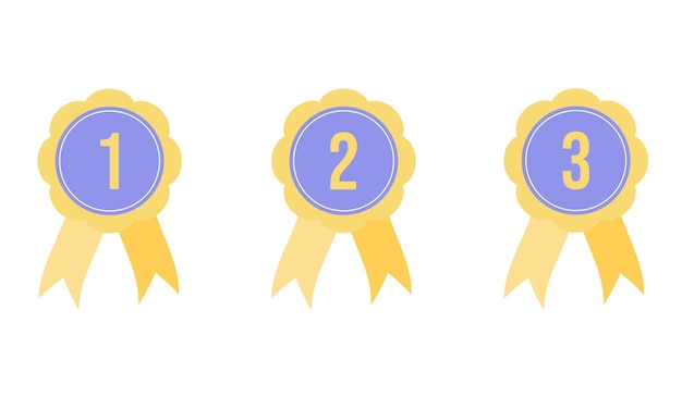 Set of badges with ribbons first second third place Vector illustration