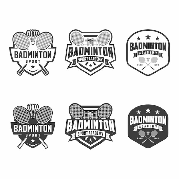 Set Badminton emblemen logo badges etiketten en ontwerpelementen Vector illustratio